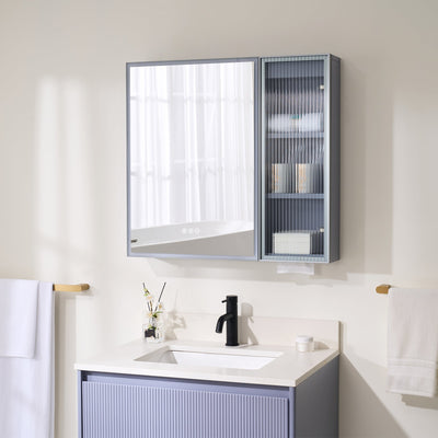 30 in. W x 28 in. H Rectangular Surface Mount LED Mirror Medicine Cabinet in Lavender