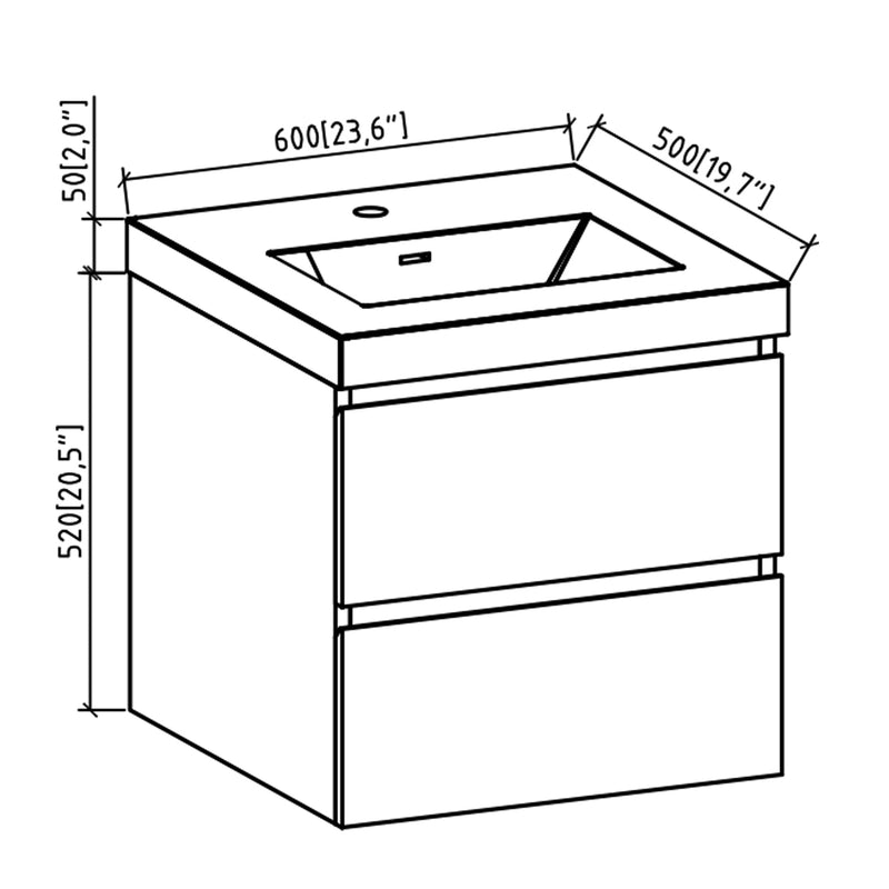 23.6 in. W x 18.9 in. D x 22.5 in. H Bath Vanity in White with White Vanity Top and Basin