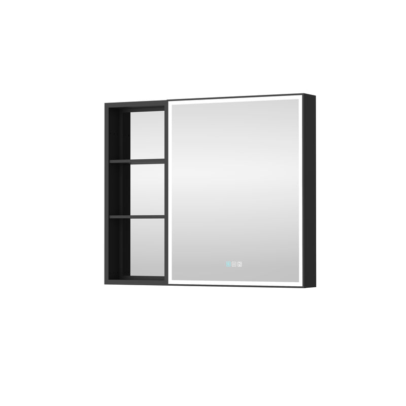 36 in. x 30 in. Black Aluminum Medicine Cabinet with Mirror and LED Light