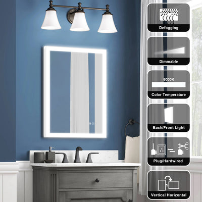 20-in W x 28-in H LED Lit Mirror Rectangular Fog Free Frameless Bathroom Vanity Mirror