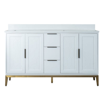 60 in. W x 22 in. D x 35 in. H Bathroom Vanity in White with Carrara White Quartz Vanity Top with White Sink