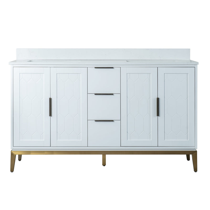 60 in. W x 22 in. D x 35 in. H Bathroom Vanity in White with Carrara White Quartz Vanity Top with White Sink