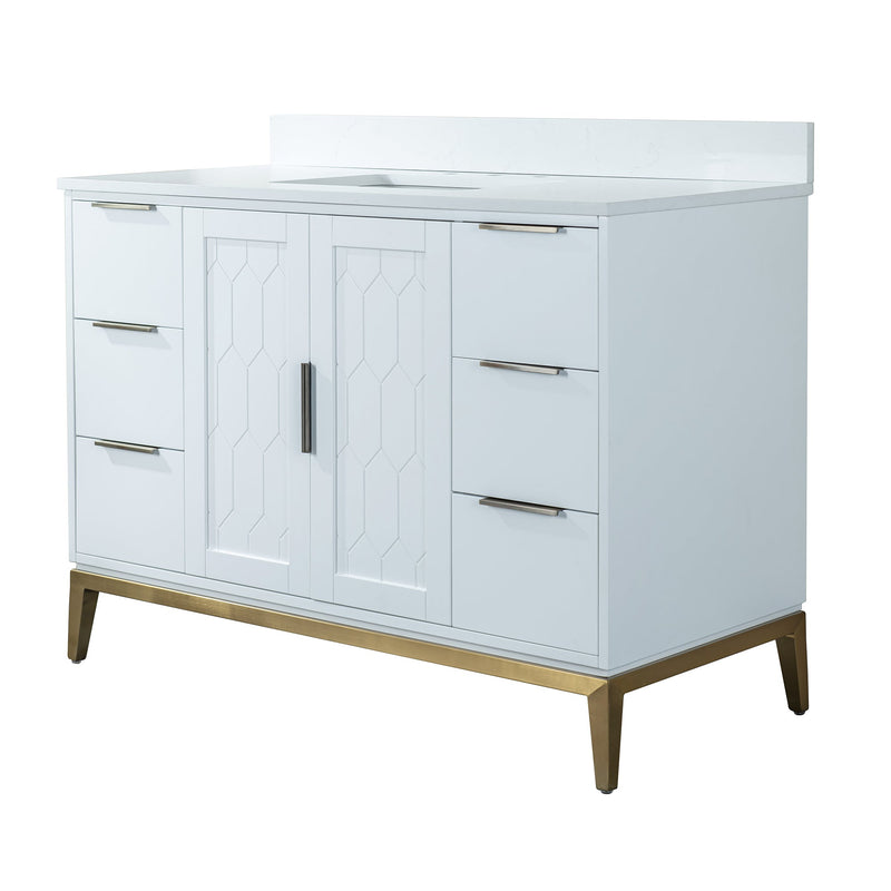 48 in. W x 22 in. D x 35 in. H Bathroom Vanity in White with Carrara White Quartz Vanity Top with White Sink