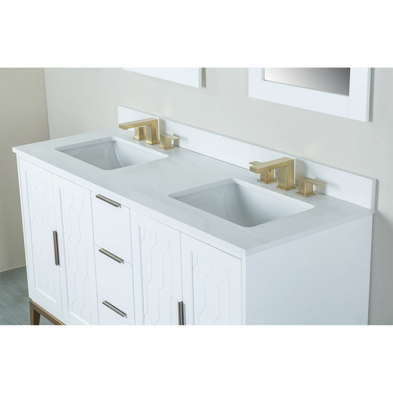 60 in. W x 22 in. D x 35 in. H Bathroom Vanity in White with Carrara White Quartz Vanity Top with White Sink