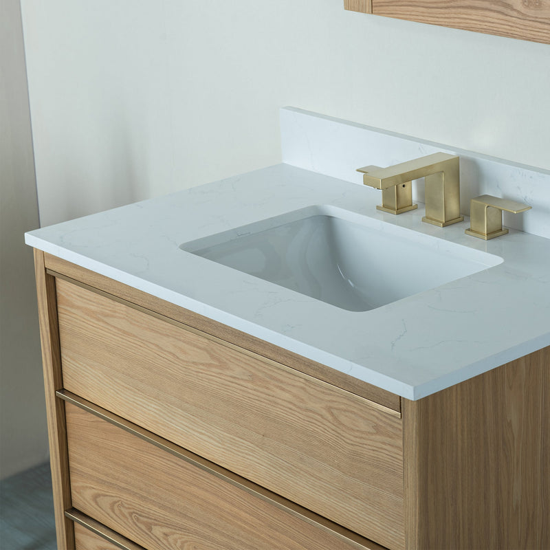 36 in. W x 22 in. D x 35 in. H Bathroom Vanity in Light Oak with Carrara White Quartz Vanity Top