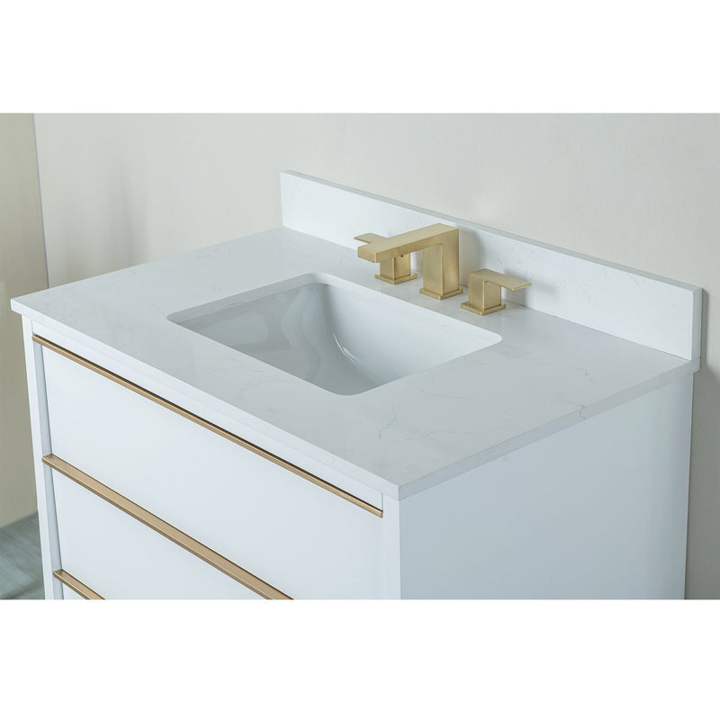 36 in. W x 22 in. D x 35 in. H Bathroom Vanity in White with Carrara White Quartz Vanity Top