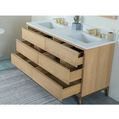 60 in. W x 22 in. D x 35 in. H Bathroom Vanity in Light Oak with Carrara White Quartz Vanity Top