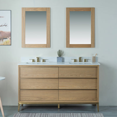 60 in. W x 22 in. D x 35 in. H Bathroom Vanity in Light Oak with Carrara White Quartz Vanity Top