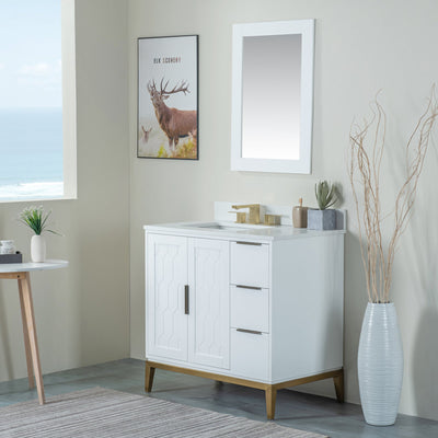 36 in. W x 22 in. D x 35 in. H Bathroom Vanity in White with Carrara White Quartz Vanity Top with White Sink