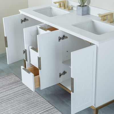 60 in. W x 22 in. D x 35 in. H Bathroom Vanity in White with Carrara White Quartz Vanity Top with White Sink