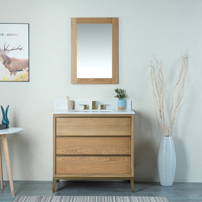 36 in. W x 22 in. D x 35 in. H Bathroom Vanity in Light Oak with Carrara White Quartz Vanity Top