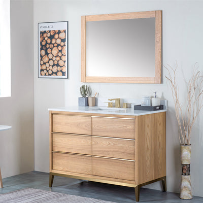 48 in. W x 22 in. D x 35 in. H Bathroom Vanity in Light Oak with Carrara White Quartz Vanity Top