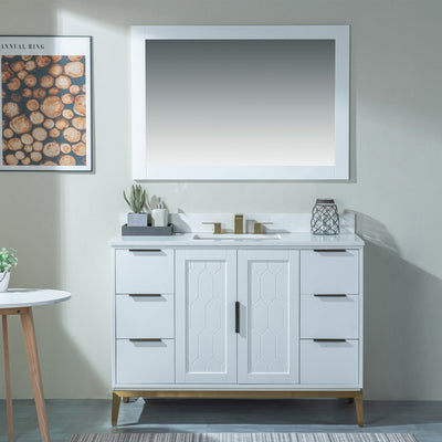 48 in. W x 22 in. D x 35 in. H Bathroom Vanity in White with Carrara White Quartz Vanity Top with White Sink