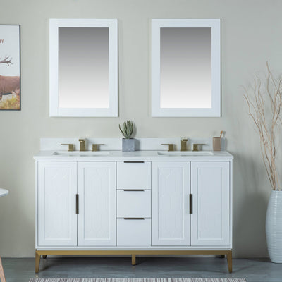 60 in. W x 22 in. D x 35 in. H Bathroom Vanity in White with Carrara White Quartz Vanity Top with White Sink