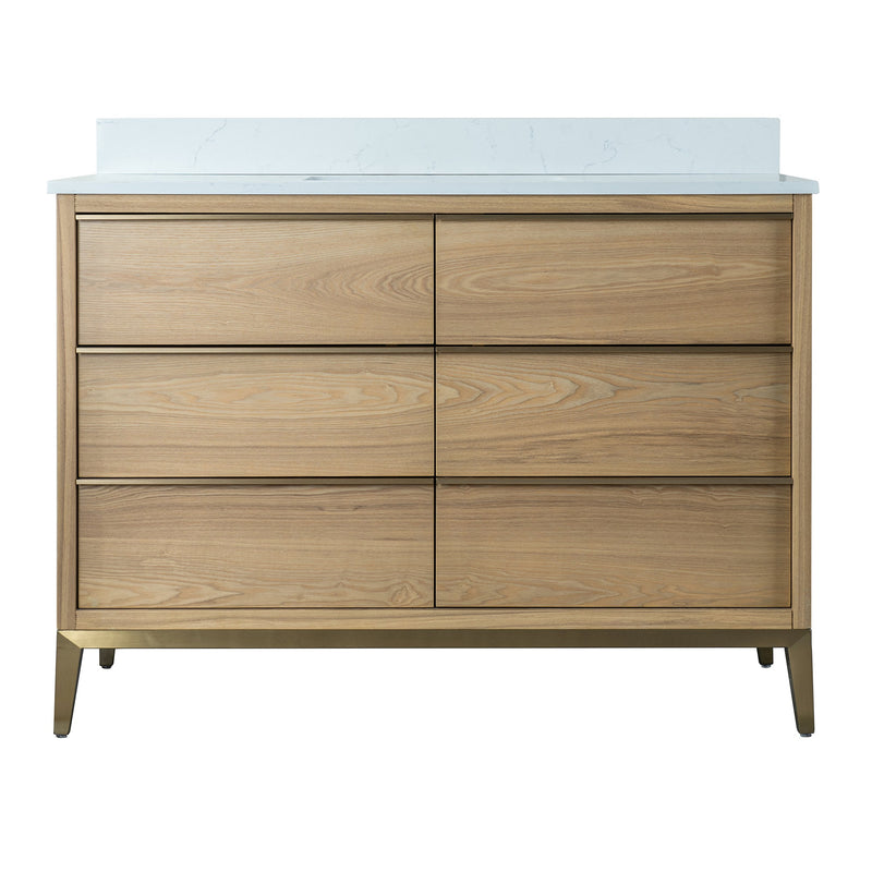 48 in. W x 22 in. D x 35 in. H Bathroom Vanity in Light Oak with Carrara White Quartz Vanity Top