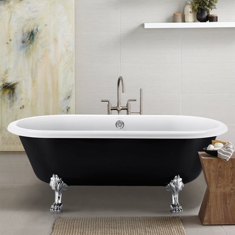 30-in W x 66-in L Gloss Black Acrylic Oval Freestanding Soaking Bathtub