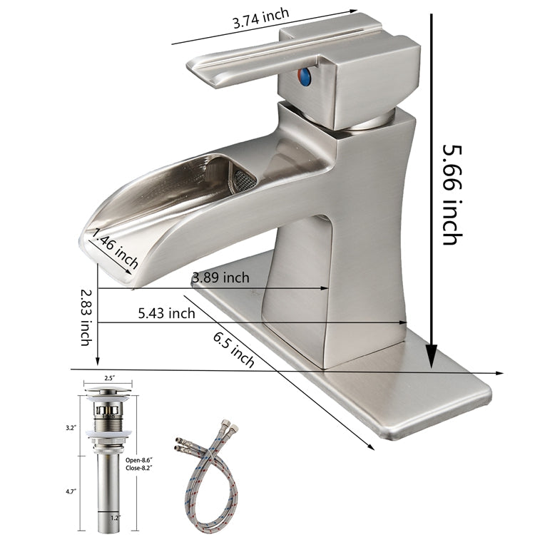 Single Handle Single Hole Bathroom Faucet Pop-Up Drain Included and Supply Line