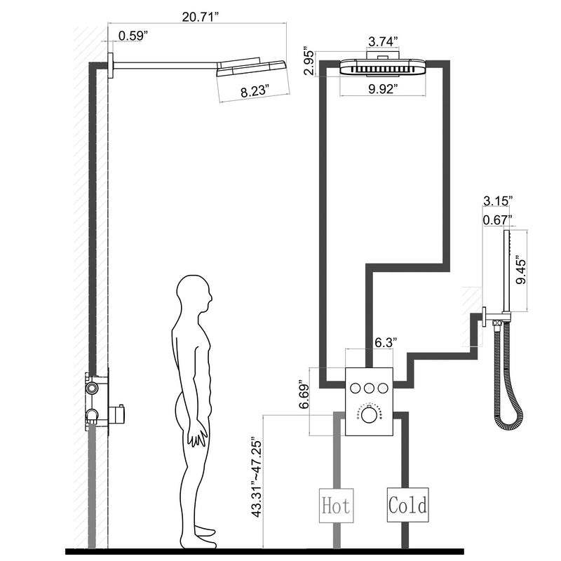 Wall Mounted Concealed Thermostatic Waterfall & Rainfall Shower System