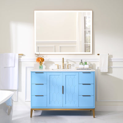 48 in. W x 22 in. D x 35 in. H Bathroom Vanity in Light Blue with Carrara White Quartz Vanity Top with White Sink