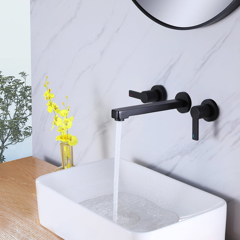 Wall Mounted Two Handles Black Bathroom Faucet