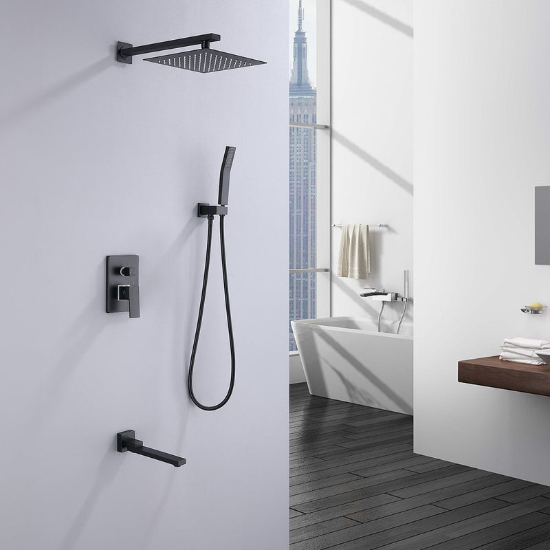 Wall Mounted Shower System with Tub Spout and HandHeld Shower