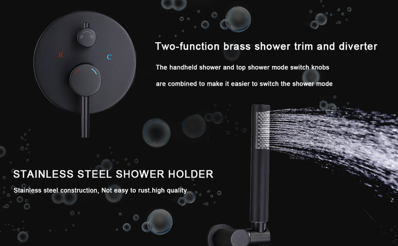 Wall Mounted with 10" Rainfall Shower Head and handheld shower faucet