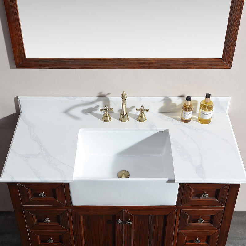 48 in. W x 22 in. D x 35 in. H Freestanding Bath Vanity Wood in Brown with White Quartz Top with White Basin