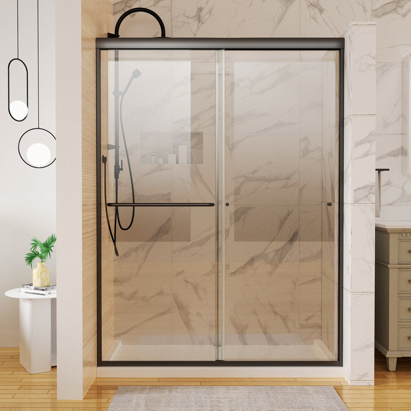 54 in. W x 72 in. H Sliding Framed Shower Door Finish with Clear Glass