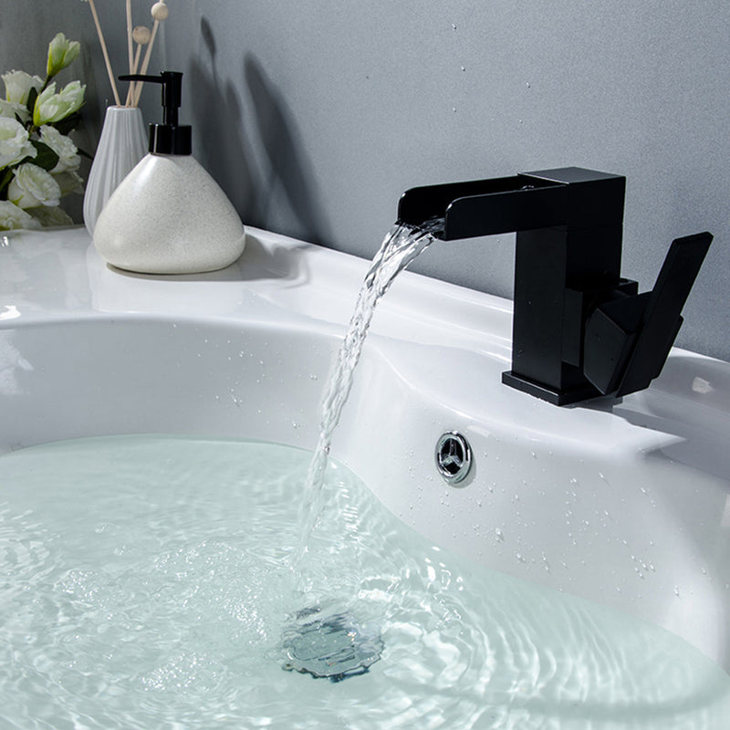 Modern Single Handle Single Hole Bathroom Faucet with Drain Kit Included in Matte Black