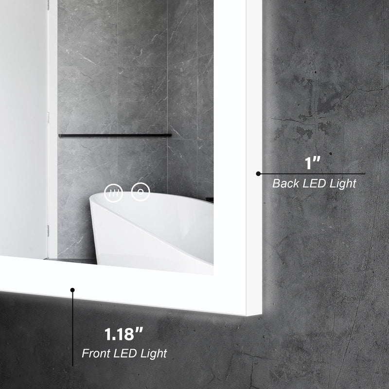 24-in W x 32-in H LED Lit Mirror Rectangular Fog Free Frameless Bathroom Vanity Mirror