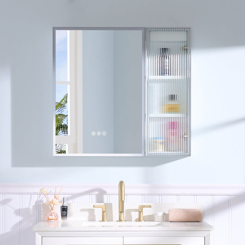 30 in. W x 28 in. H Rectangular Surface Mount LED Mirror Medicine Cabinet in White