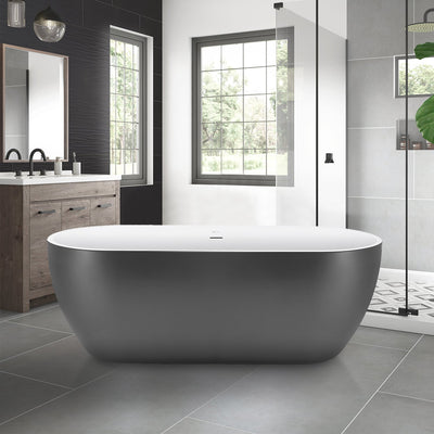 28-in W x 59-in L with Polished Chrome Trim Acrylic Oval Freestanding Soaking Bathtub