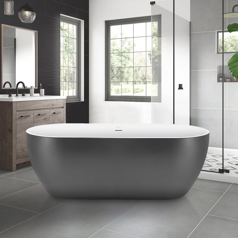 28-in W x 59-in L with Polished Chrome Trim Acrylic Oval Freestanding Soaking Bathtub