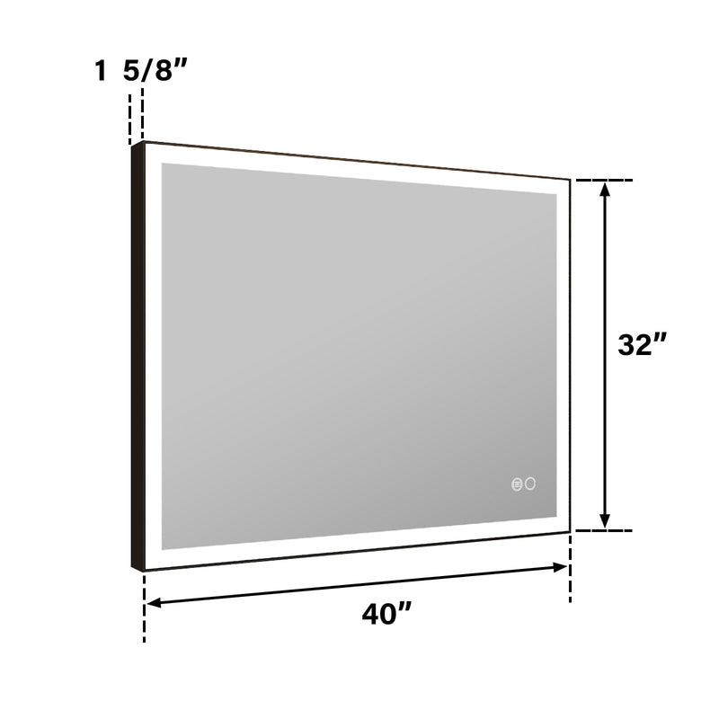 40 in. W x 32 in. H Aluminium Framed Rectangular LED Light Bathroom Vanity Mirror