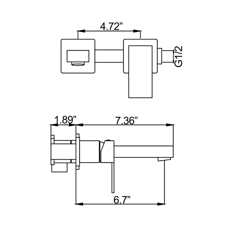 Wall Mounted Sink Faucet Matte Black Square Solid Brass Basin Mixer Tap