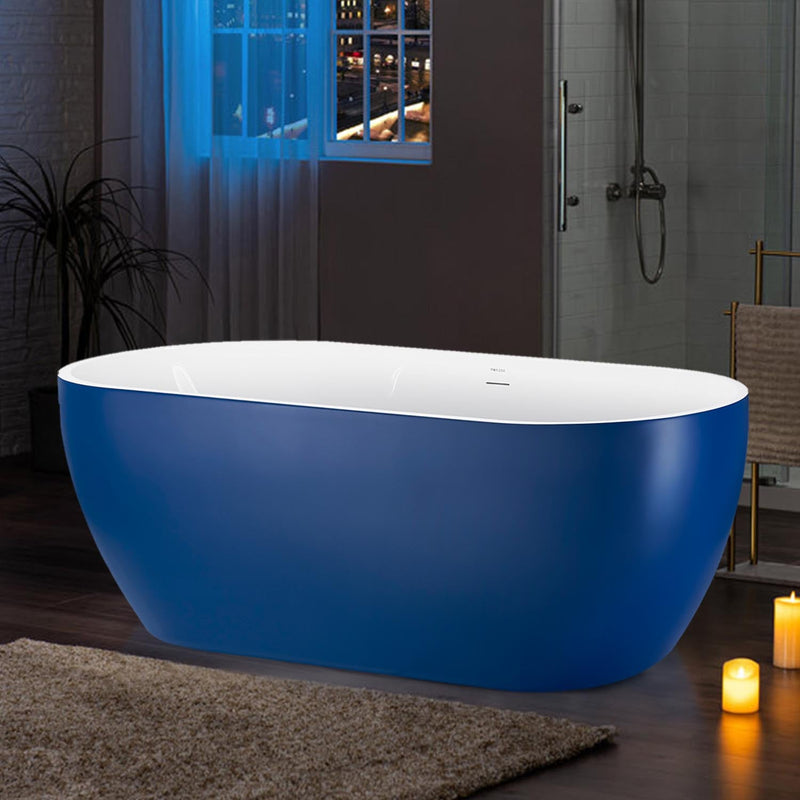 28-in W x 65-in L with Polished Chrome Trim Acrylic Oval Freestanding Soaking Bathtub