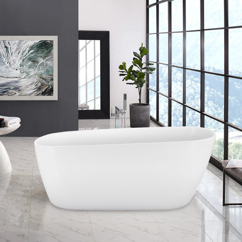 28-in W x 59-in L Gloss Acrylic Oval Freestanding Soaking Bathtub