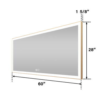 60 in. W x 28 in. H Aluminium Framed Rectangular LED Light Bathroom Vanity Mirror