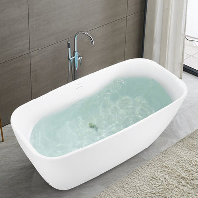 28-in W x 59-in L Gloss White Acrylic Oval Freestanding Soaking Bathtub