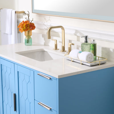 48 in. W x 22 in. D x 35 in. H Bathroom Vanity in Light Blue with Carrara White Quartz Vanity Top with White Sink