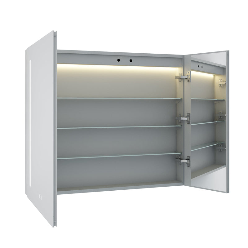 36-in x 30-in Lighted LED Surface/Recessed Mount Aluminum Mirrored Medicine Cabinet with Outlet