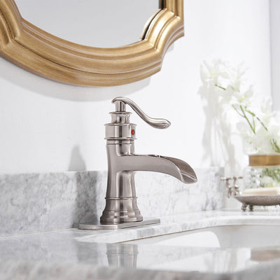 Sleek Stylish Single-Hole Single Handle Bathroom Faucet with Drain Kit Included in Brushed Nickel