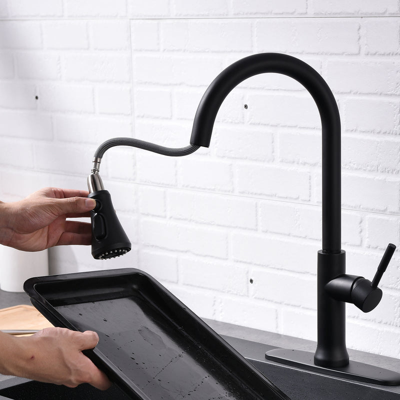 Single Handle Touch Pull Down Sprayer Kitchen Faucet with 360℃ Rotation in Matte Black