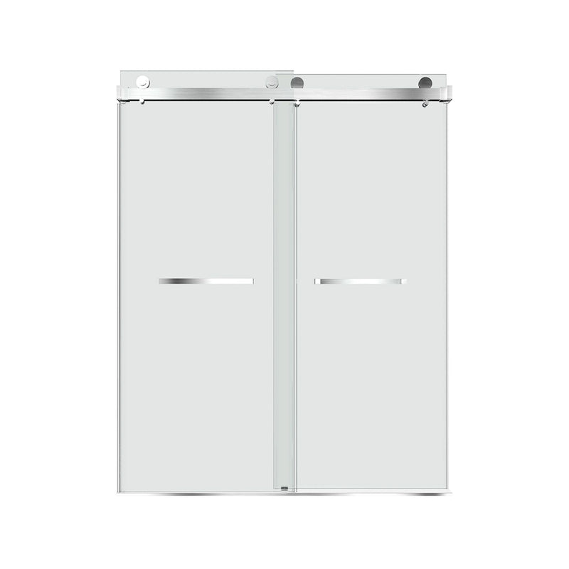 56 in to 60 in W x 76 in H. Trackless Double Sliding Shower Door