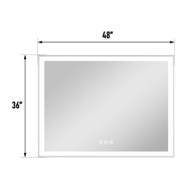 48 in. W x 36 in. H Rectangular Aluminum Framed LED Wall Mount Anti-Fog Modern Decorative Bathroom Vanity Mirror in White