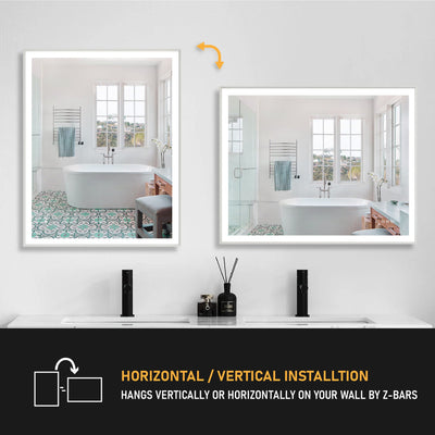 48 in. W x 36 in. H Rectangular Aluminum Framed LED Wall Mount Anti-Fog Modern Decorative Bathroom Vanity Mirror in White