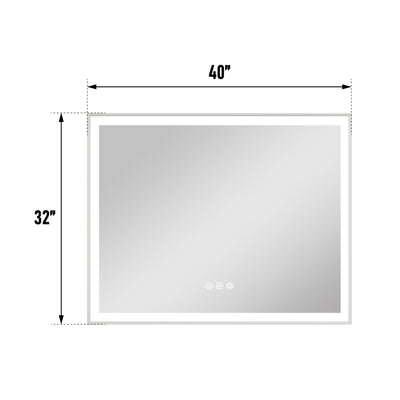 40 in. W x 32 in. H Rectangular Aluminum Framed LED Wall Mount Anti-Fog Modern Decorative Bathroom Vanity Mirror in White