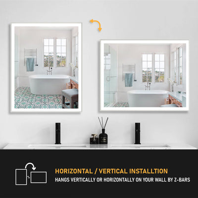 40 in. W x 32 in. H Rectangular Aluminum Framed LED Wall Mount Anti-Fog Modern Decorative Bathroom Vanity Mirror in White