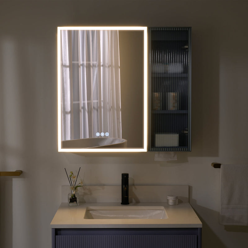 30 in. W x 28 in. H Rectangular Surface Mount LED Mirror Medicine Cabinet in Lavender