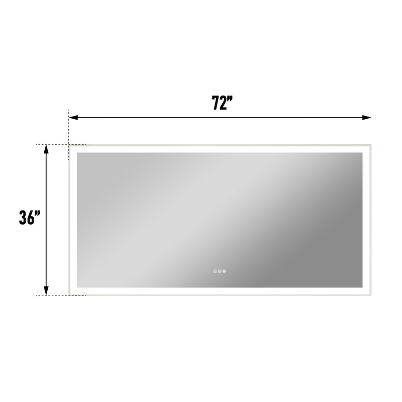 72 in. W x 36 in. H Rectangular Aluminum Framed LED Wall Mount Anti-Fog Modern Decorative Bathroom Vanity Mirror in White